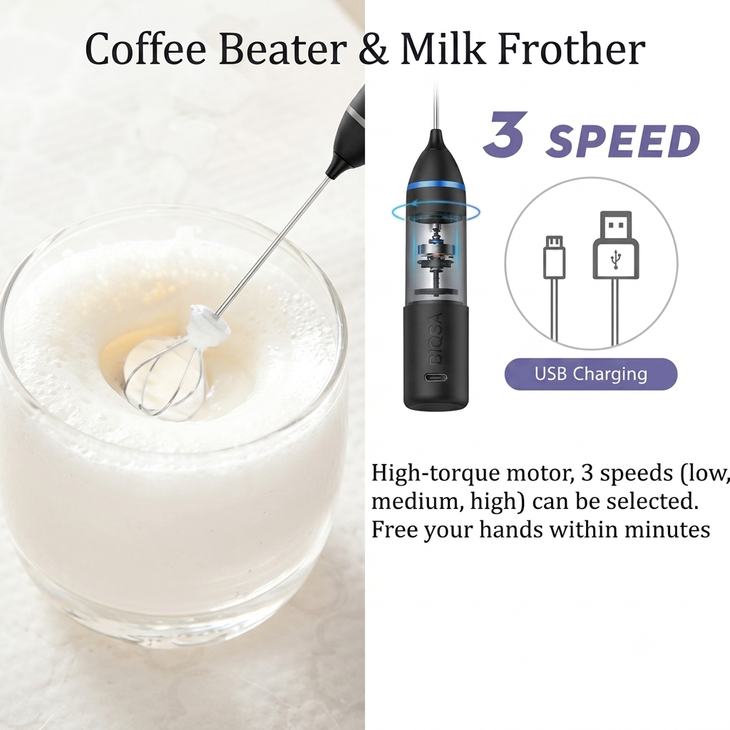 USB Rechargeable 3-Speed Milk Frother